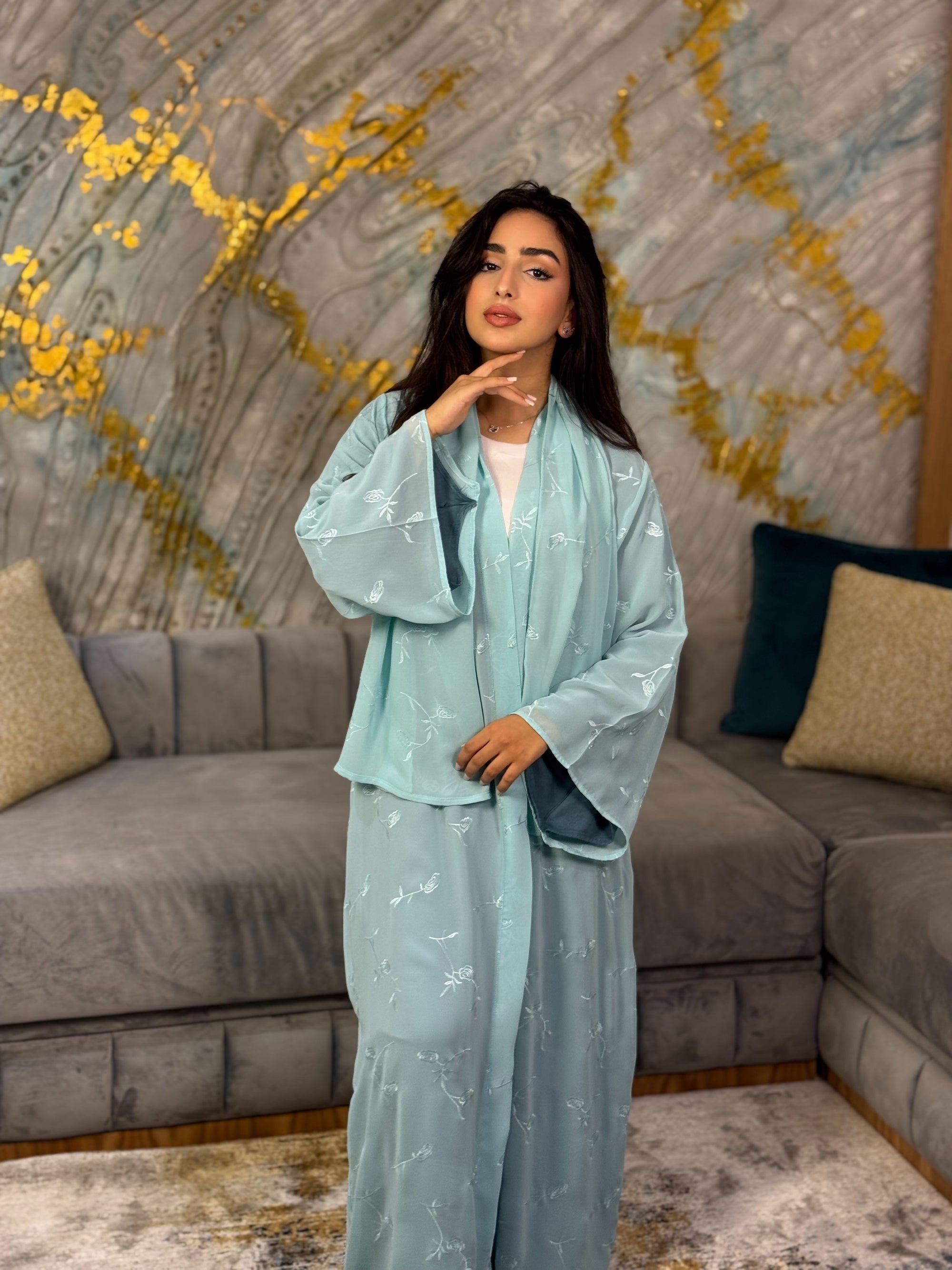 Marine - Abaya avec foulard