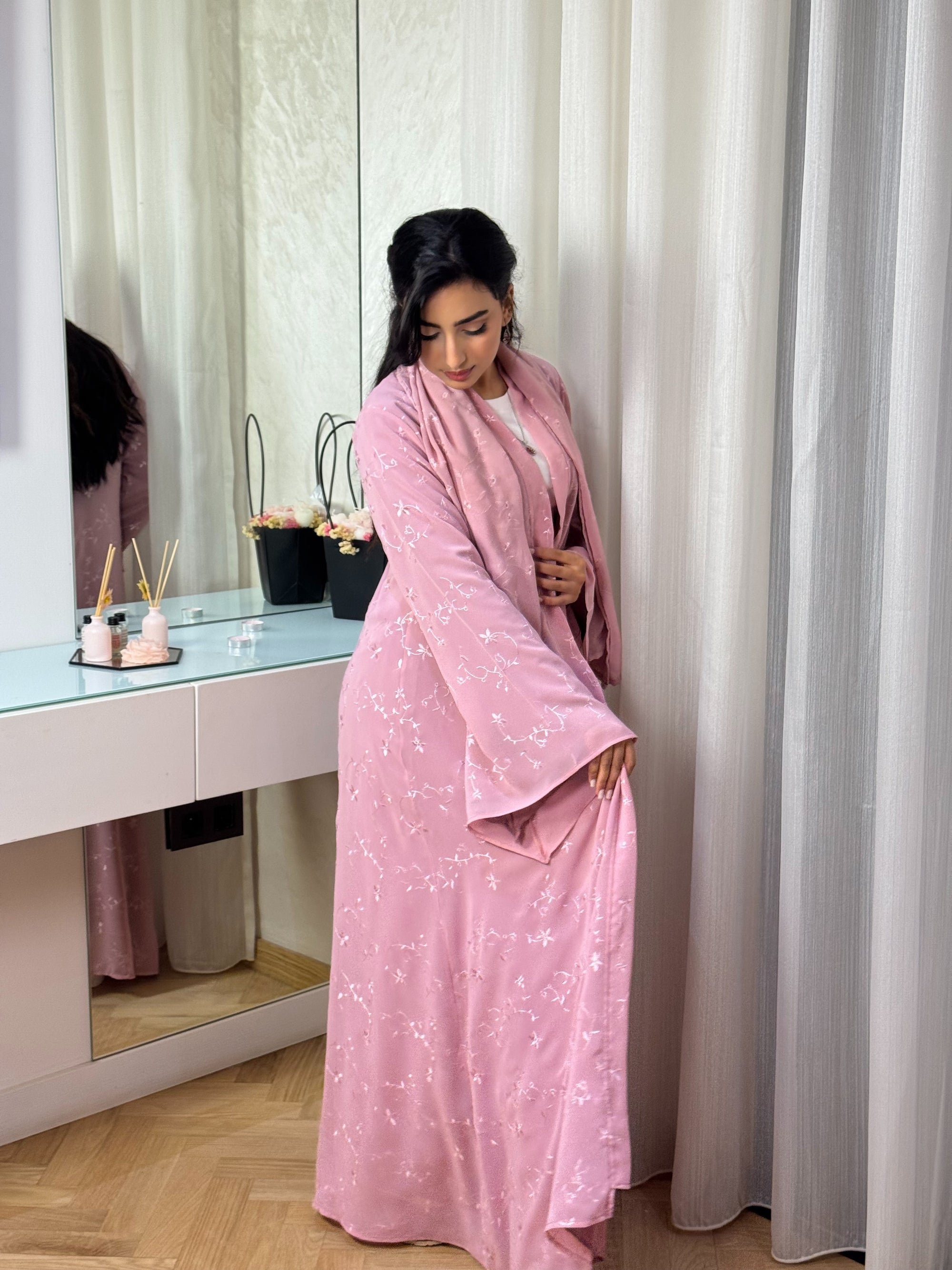 Rose - Abaya avec foulard