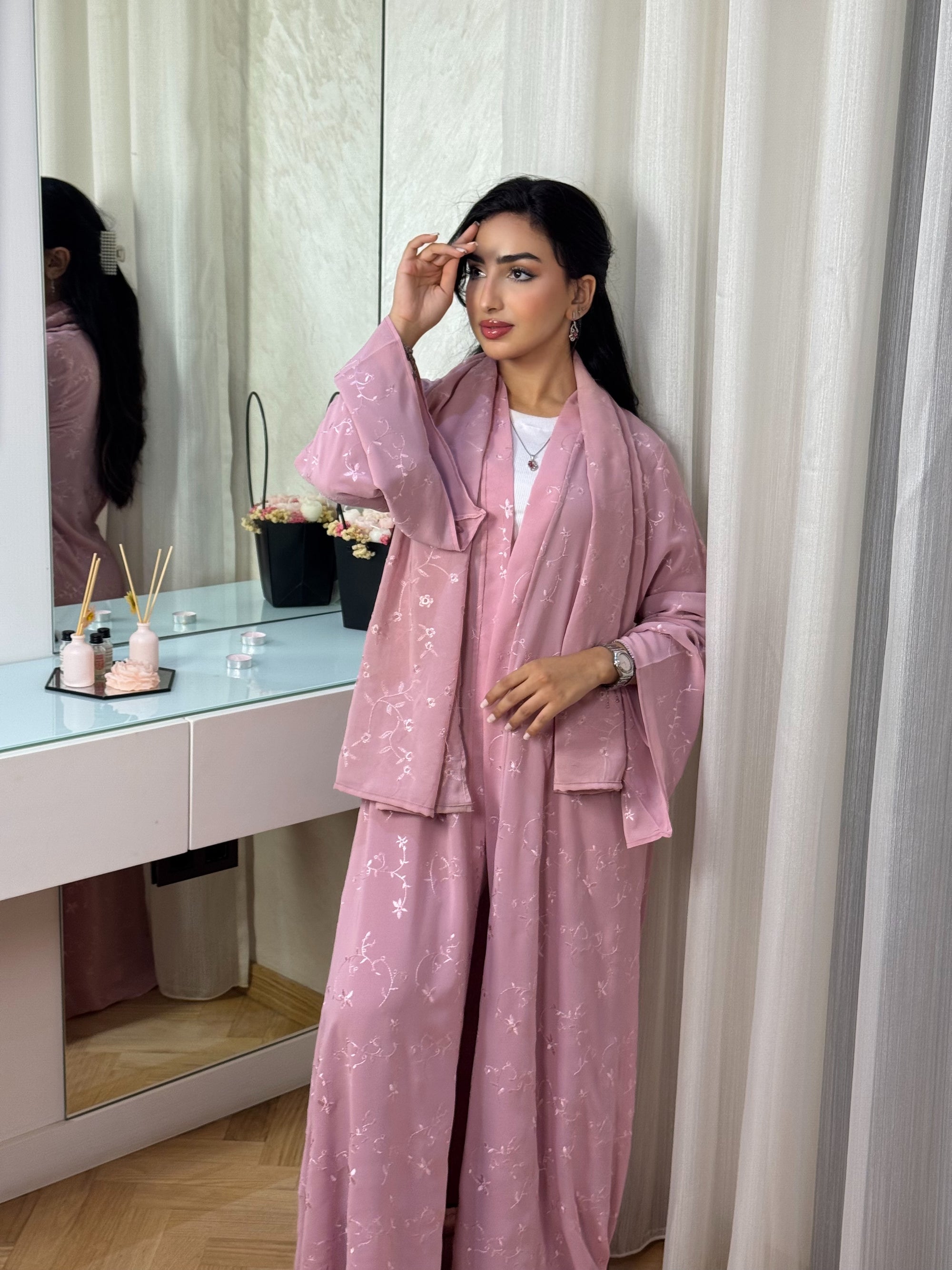 Rose - Abaya avec foulard