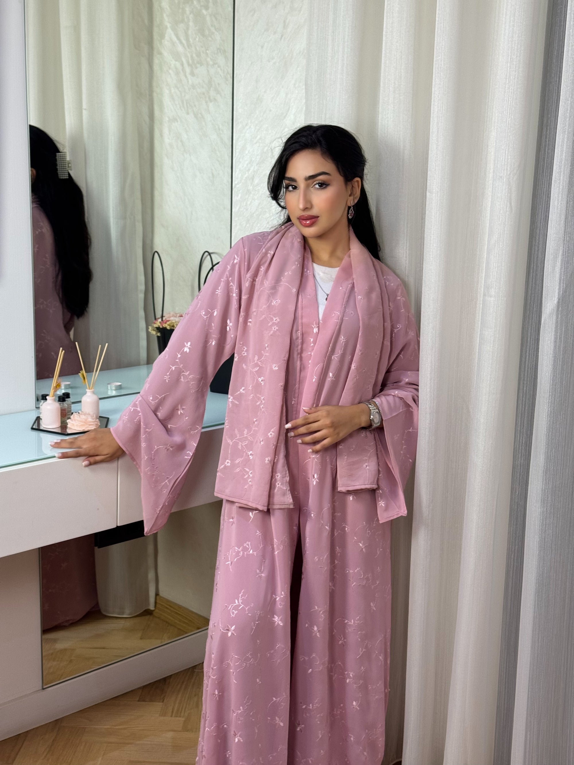 Rose - Abaya avec foulard