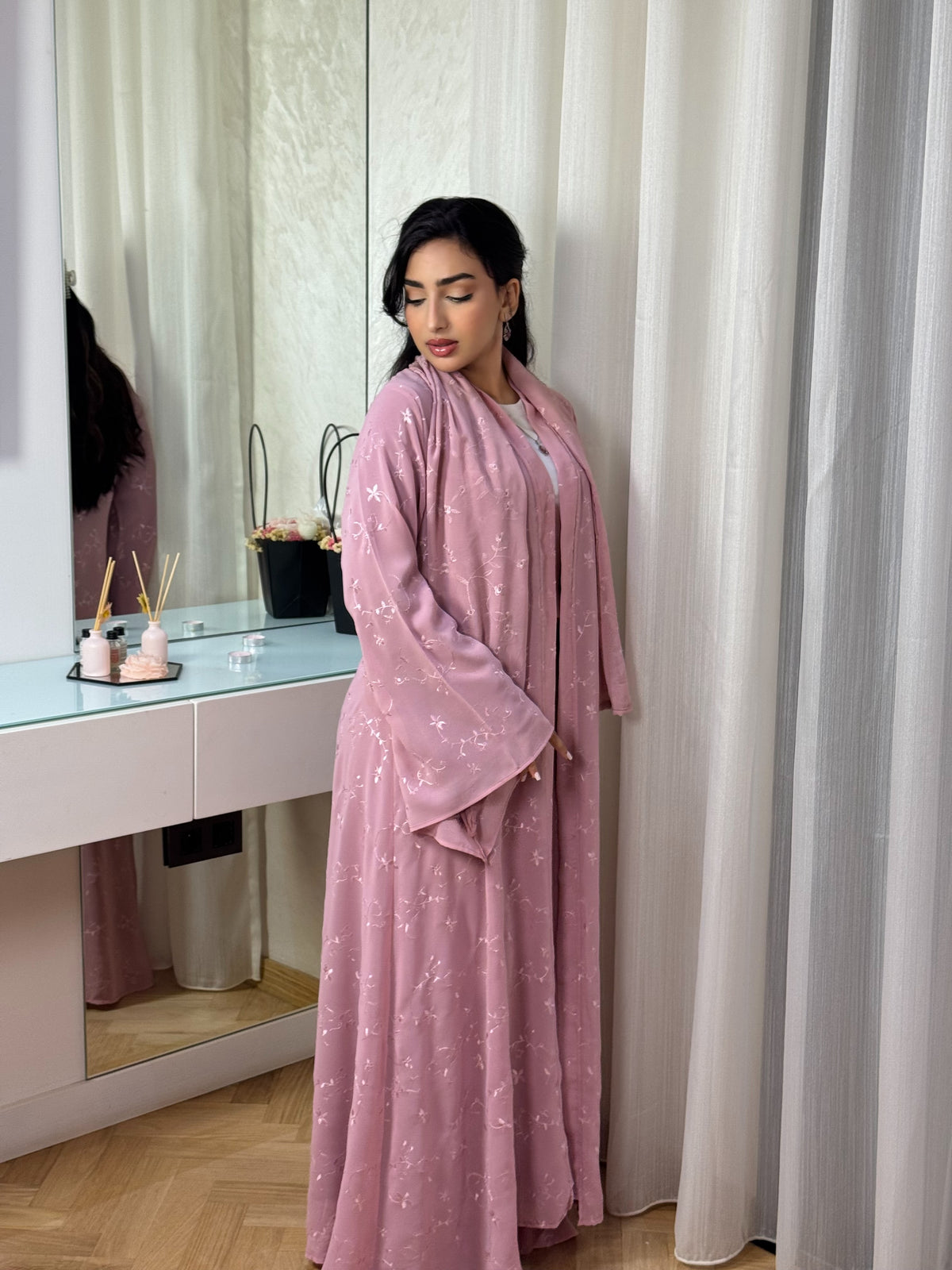 Rose - Abaya avec foulard