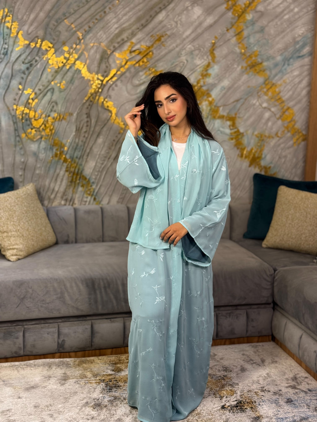 Marine - Abaya avec foulard