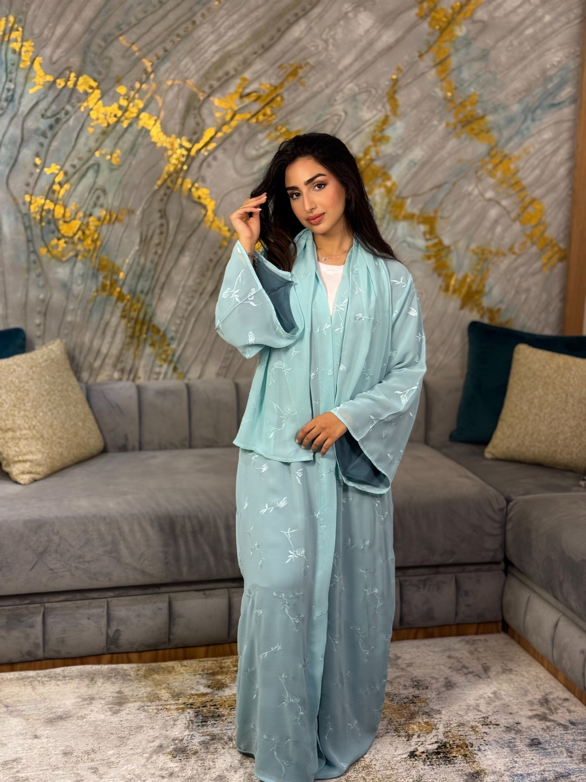Marine - Abaya avec foulard