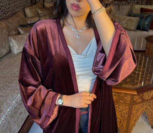 Burgundy velvet kimono